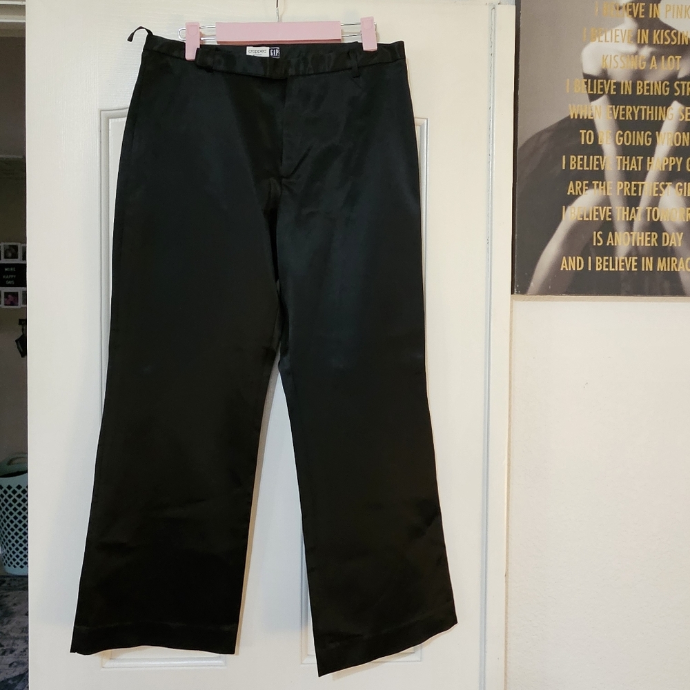 Black Satin Cropped Stretch Women's Trousers